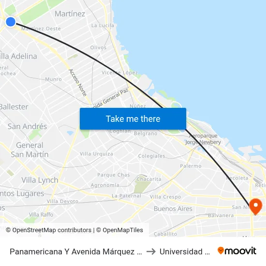 Panamericana Y Avenida Márquez (228 - 365) to Universidad Caece map