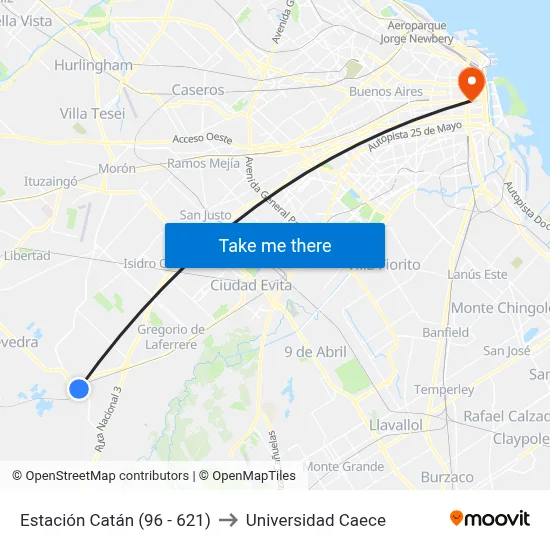 Estación Catán (96 - 621) to Universidad Caece map