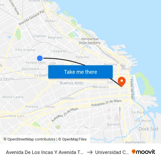 Avenida De Los Incas Y Avenida Triunvirato to Universidad Caece map
