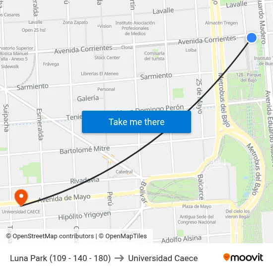 Luna Park (109 - 140 - 180) to Universidad Caece map