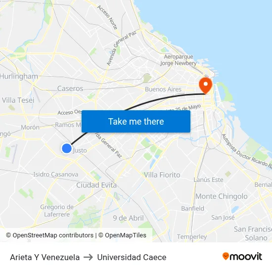 Arieta Y Venezuela to Universidad Caece map