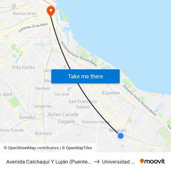 Avenida Calchaquí Y Luján (Puente Bosques) to Universidad Caece map