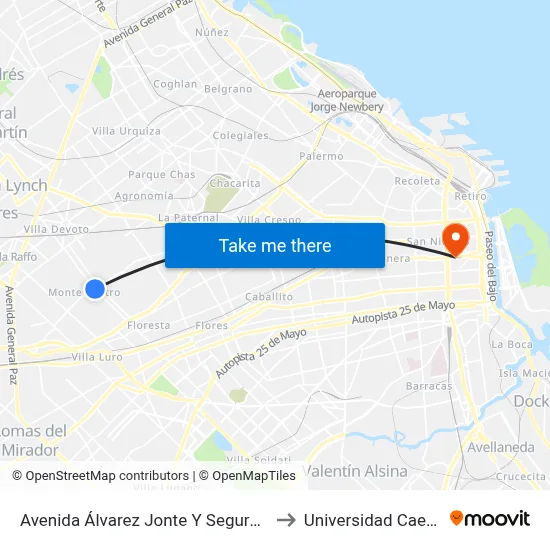 Avenida Álvarez Jonte Y Segurola to Universidad Caece map