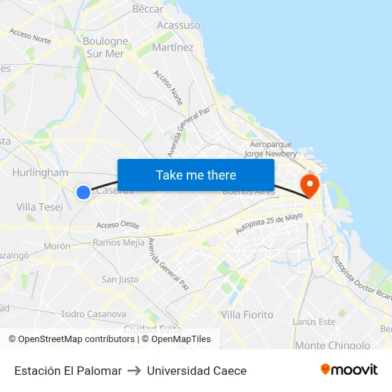 Estación El Palomar to Universidad Caece map