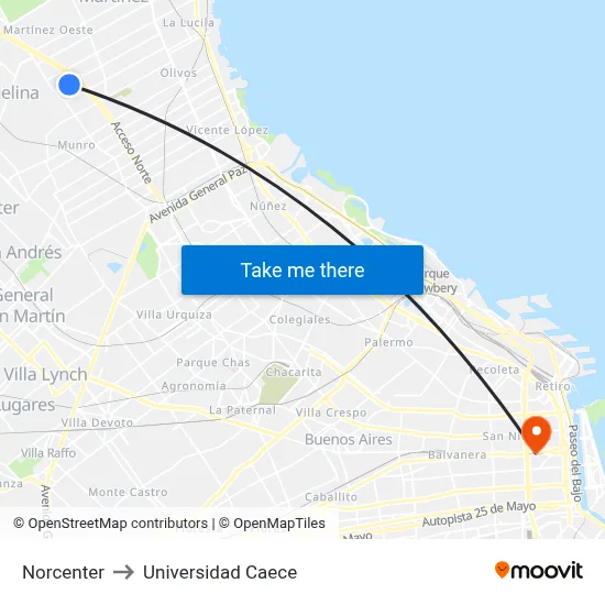 Norcenter to Universidad Caece map
