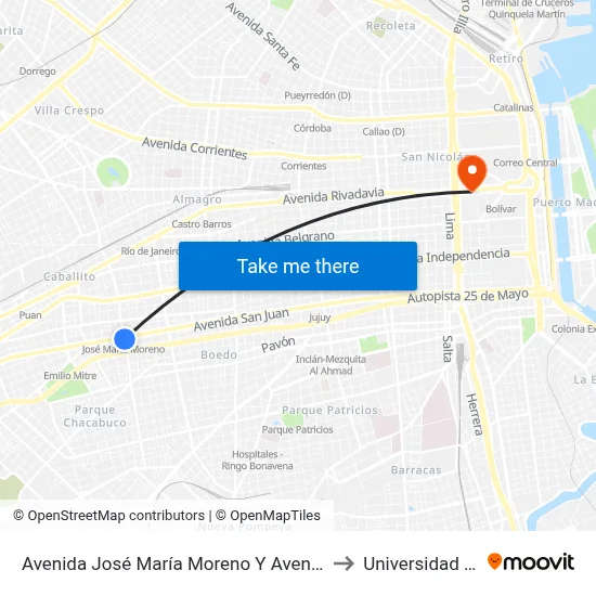 Avenida José María Moreno Y Avenida Directorio to Universidad Caece map