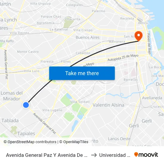 Avenida General Paz Y Avenida De Los Corrales to Universidad Caece map