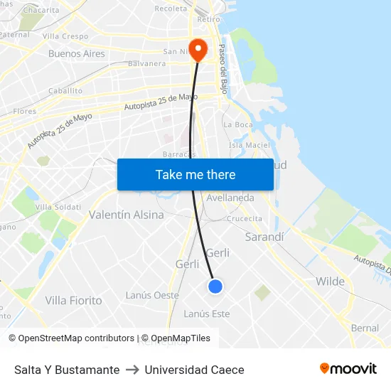 Salta Y Bustamante to Universidad Caece map