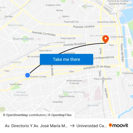 Av. Directorio Y Av. José María Moreno to Universidad Caece map