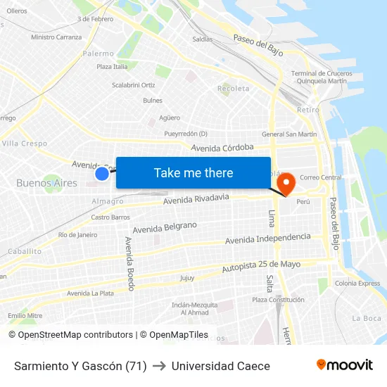 Sarmiento Y Gascón (71) to Universidad Caece map