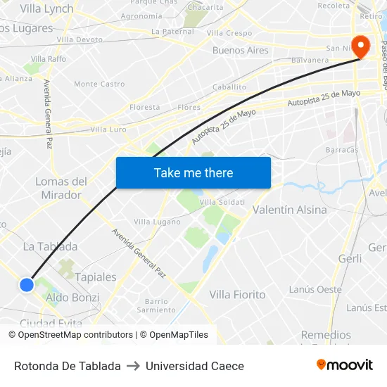 Rotonda De Tablada to Universidad Caece map