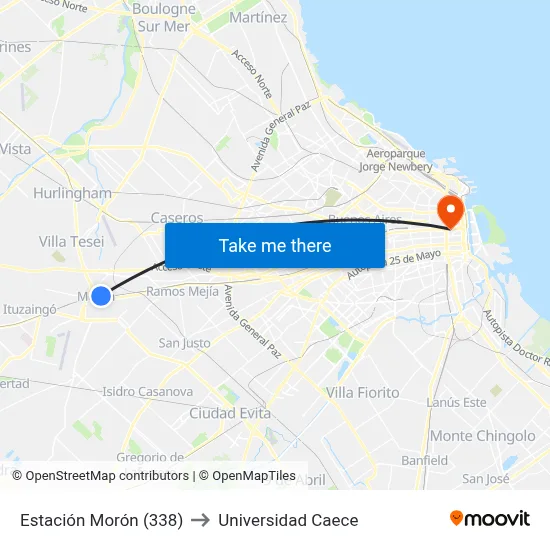 Estación Morón (338) to Universidad Caece map