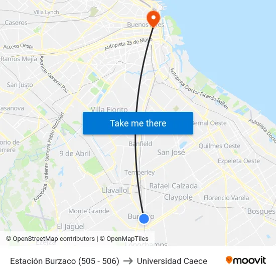 Estación Burzaco (505 - 506) to Universidad Caece map
