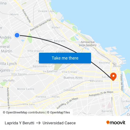 Laprida Y Berutti to Universidad Caece map
