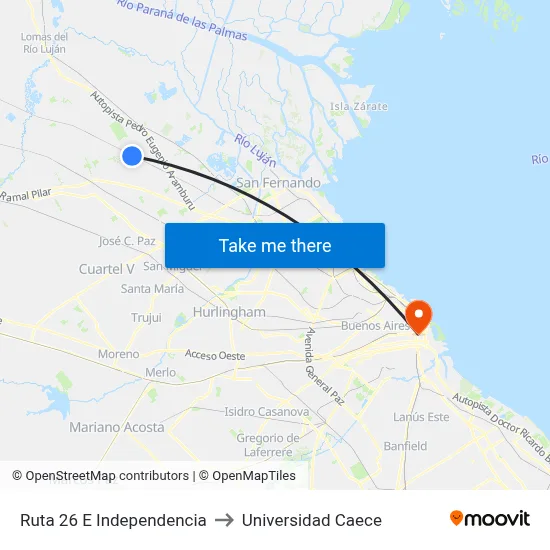 Ruta 26 E Independencia to Universidad Caece map