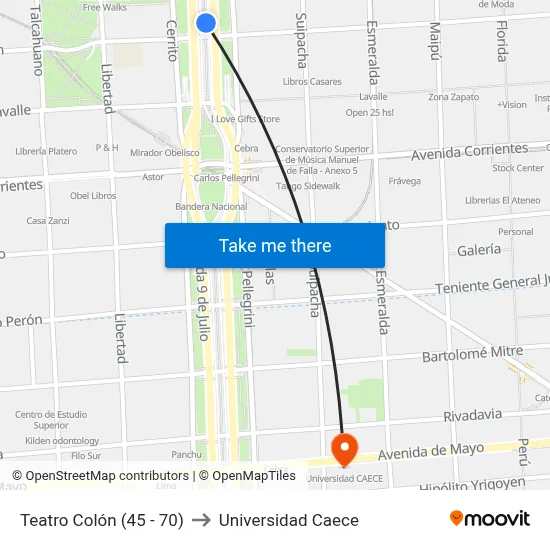 Teatro Colón (45 - 70) to Universidad Caece map