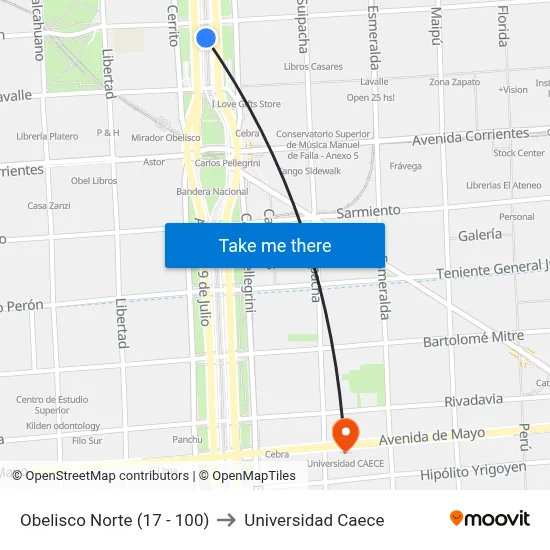 Obelisco Norte (17 - 100) to Universidad Caece map
