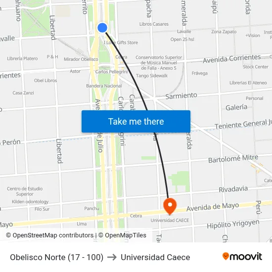 Obelisco Norte (17 - 100) to Universidad Caece map