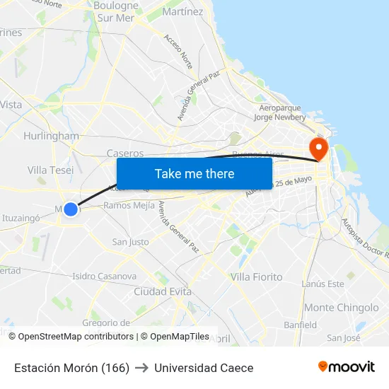 Estación Morón (166) to Universidad Caece map