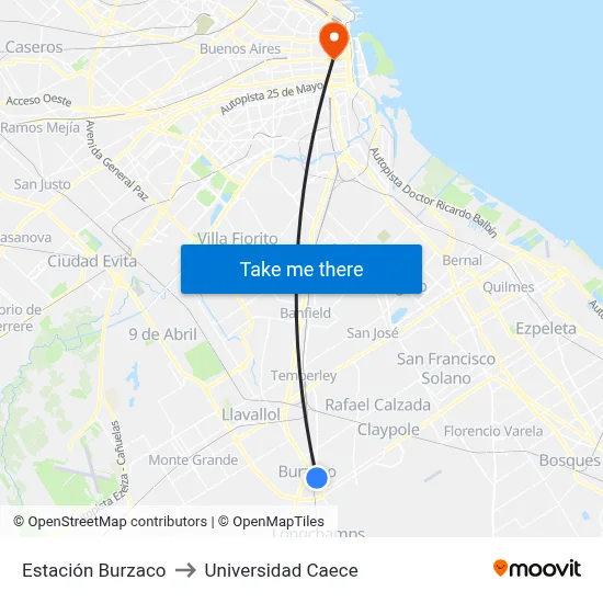 Estación Burzaco to Universidad Caece map