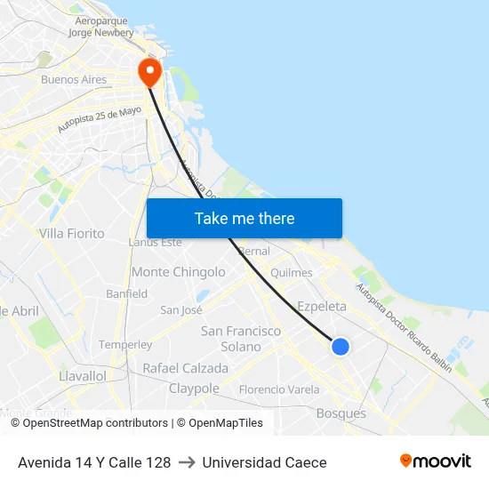 Avenida 14 Y Calle 128 to Universidad Caece map