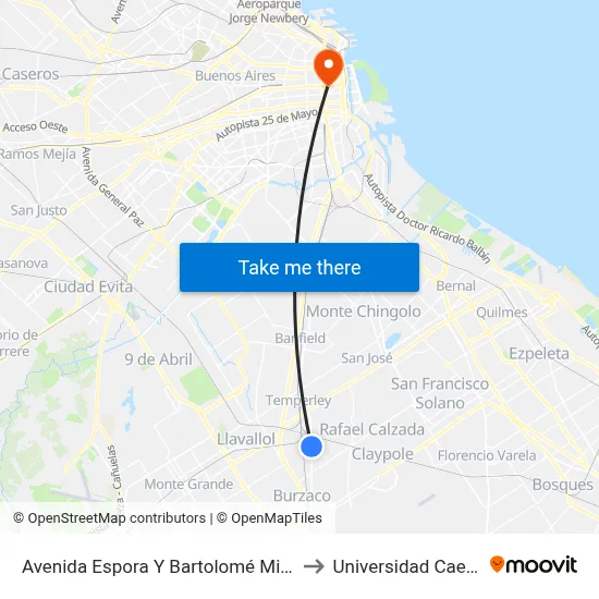 Avenida Espora Y Bartolomé Mitre to Universidad Caece map