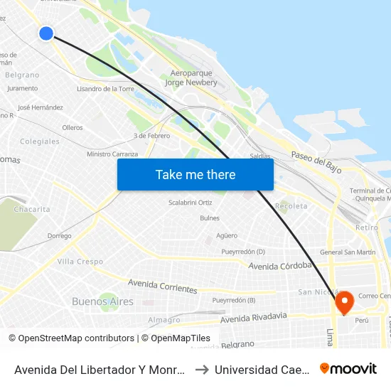 Avenida Del Libertador Y Monroe to Universidad Caece map