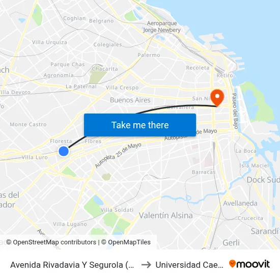 Avenida Rivadavia Y Segurola (85) to Universidad Caece map
