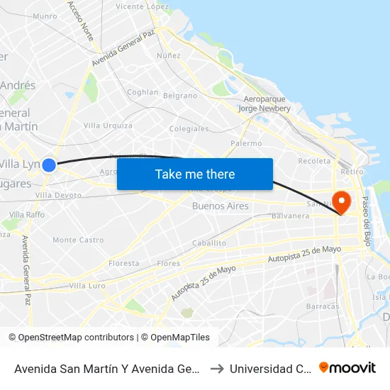Avenida San Martín Y Avenida General Paz to Universidad Caece map