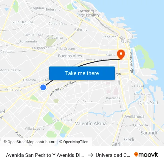 Avenida San Pedrito Y Avenida Directorio to Universidad Caece map