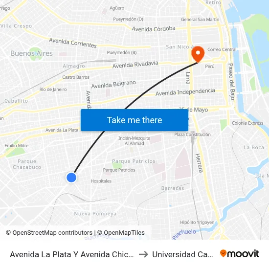 Avenida La Plata Y Avenida Chiclana to Universidad Caece map