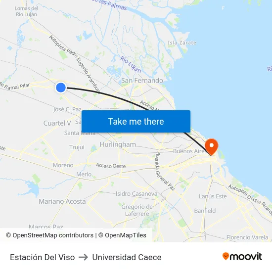 Estación Del Viso to Universidad Caece map