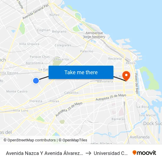 Avenida Nazca Y Avenida Álvarez Jonte to Universidad Caece map