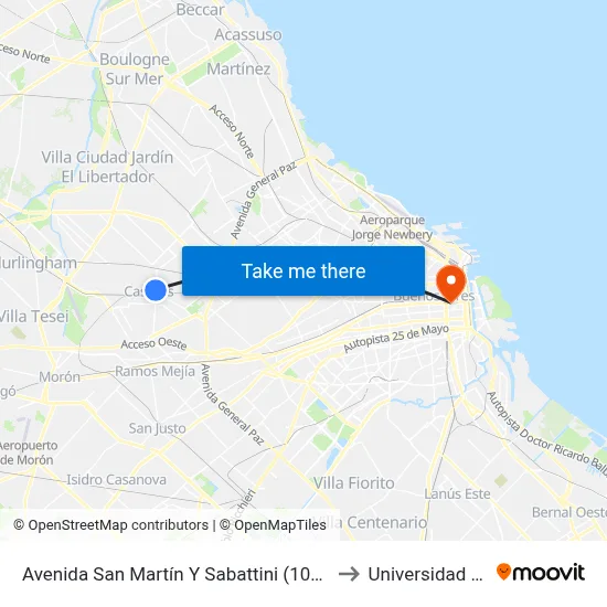 Avenida San Martín Y Sabattini (105 - 123 - 343) to Universidad Caece map
