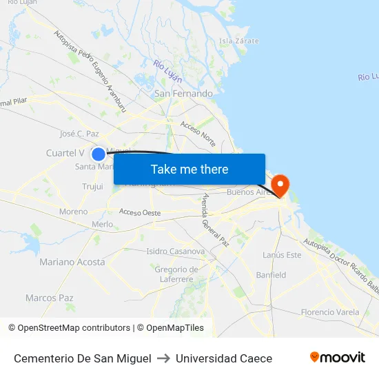 Cementerio De San Miguel to Universidad Caece map