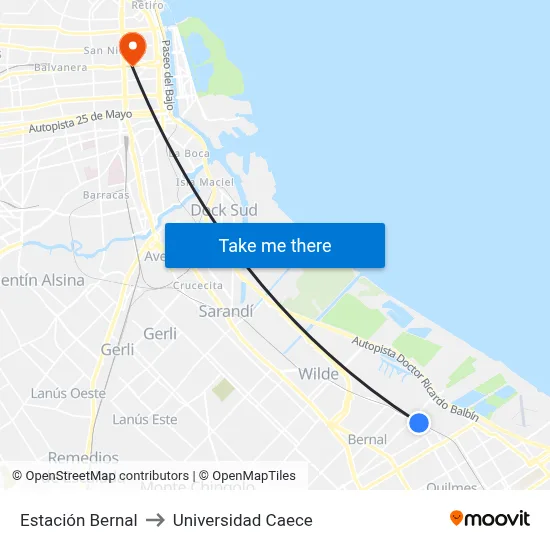 Estación Bernal to Universidad Caece map