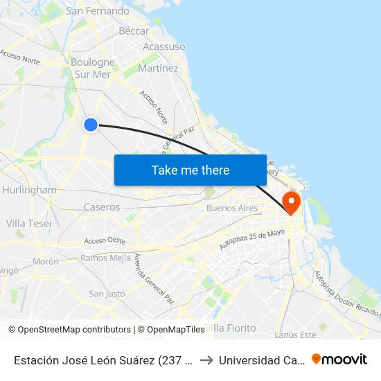 Estación José León Suárez (237 - 338) to Universidad Caece map