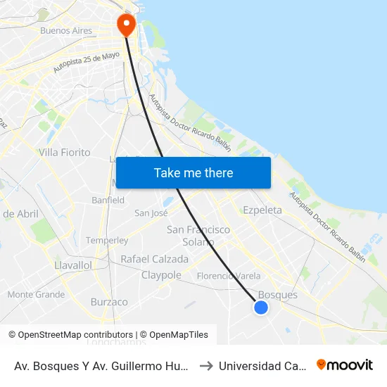 Av. Bosques Y Av. Guillermo Hudson to Universidad Caece map