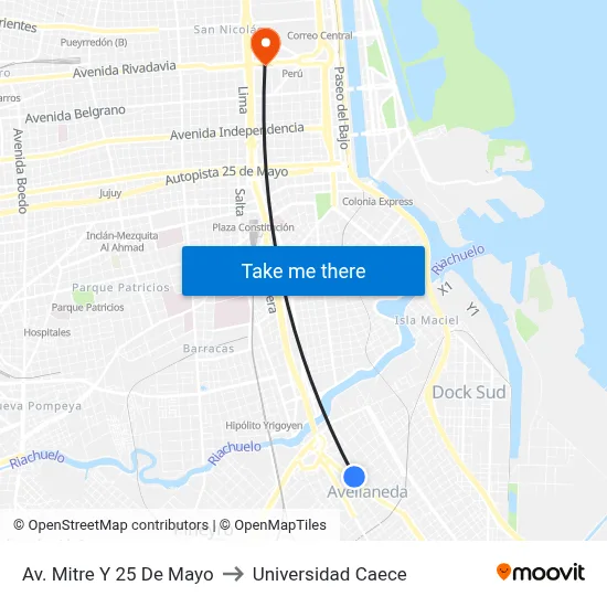 Av. Mitre Y 25 De Mayo to Universidad Caece map