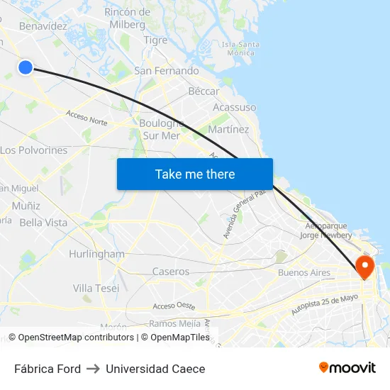 Fábrica Ford to Universidad Caece map