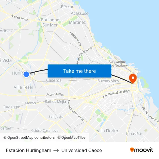 Estación Hurlingham to Universidad Caece map