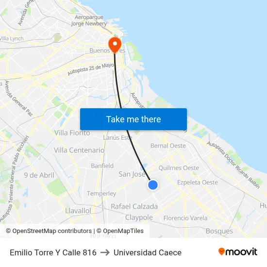 Emilio Torre Y Calle 816 to Universidad Caece map
