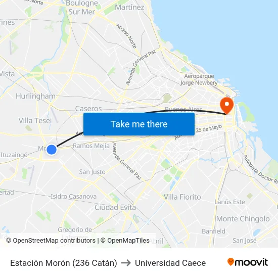 Estación Morón (236 Catán) to Universidad Caece map