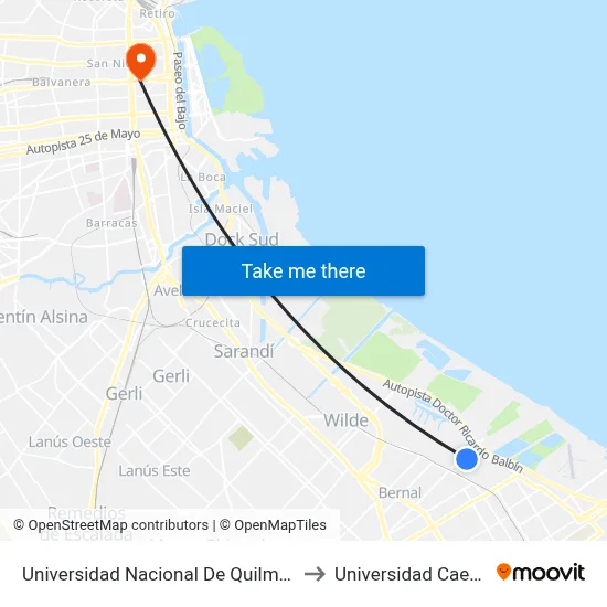 Universidad Nacional De Quilmes to Universidad Caece map