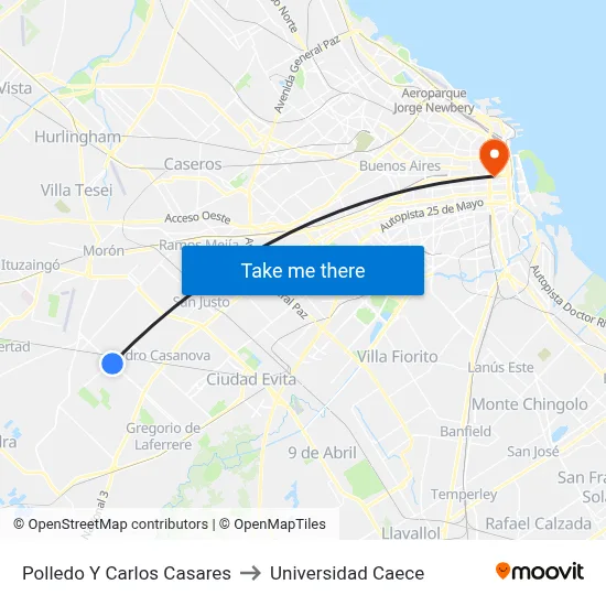 Polledo Y Carlos Casares to Universidad Caece map