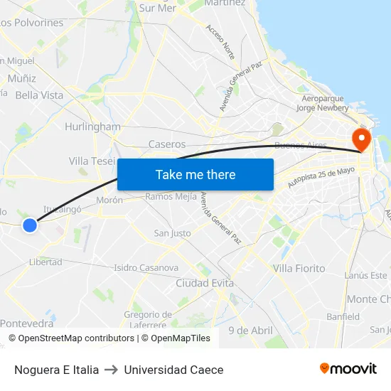 Noguera E Italia to Universidad Caece map