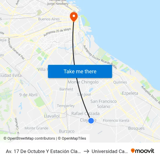 Av. 17 De Octubre Y Estación Claypole to Universidad Caece map