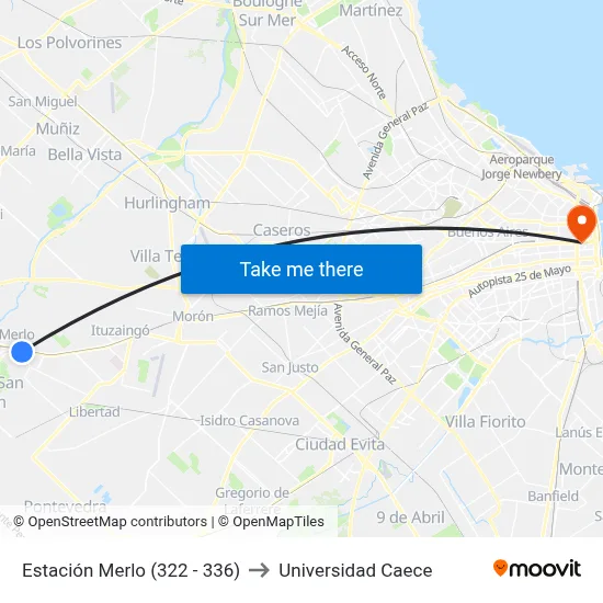 Estación Merlo (322 - 336) to Universidad Caece map