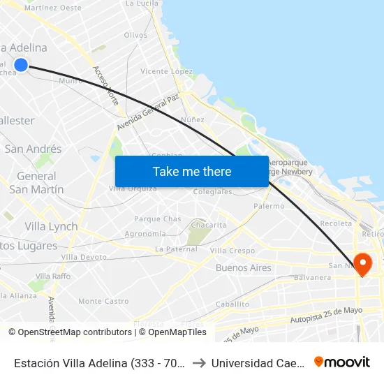Estación Villa Adelina (333 - 707) to Universidad Caece map