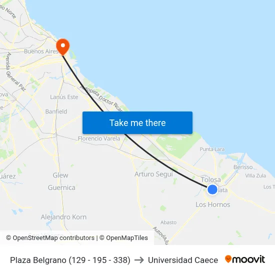 Plaza Belgrano (129 - 195 - 338) to Universidad Caece map